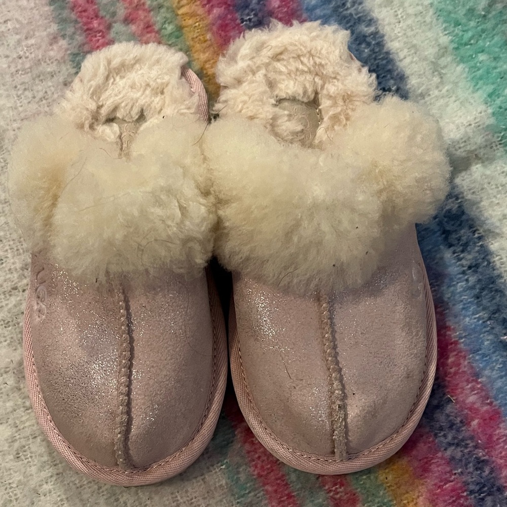 UGG Pink Fluffy Kids Slippers